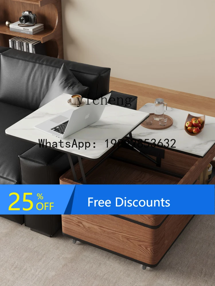 light luxury rock slab coffee table living room home high-end mobile lifting multi-functional coffee table