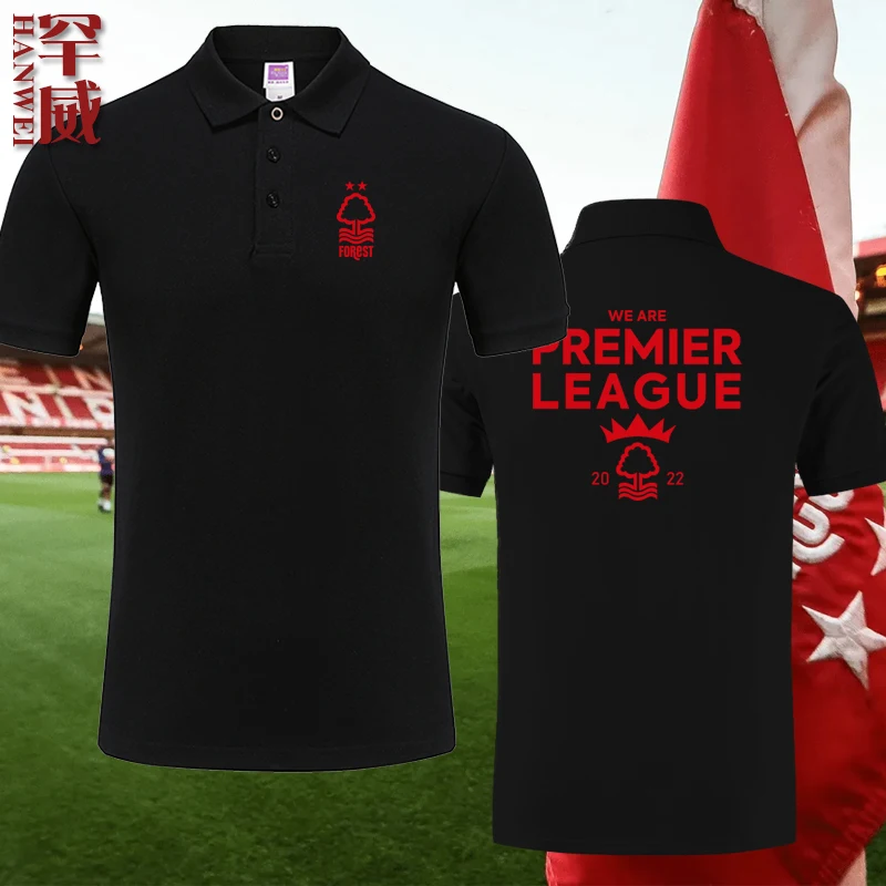 Camiseta de Algodão para Homens do Clube Nottingham Forest com Gola para Fãs de Futebol