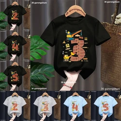 Kawaii Construction Boy Excavator Crane T-Shirt  2 3 4 5 Birthday Gift Shirt Kids Boys Girls Clothes Short Sleeve Baby Top