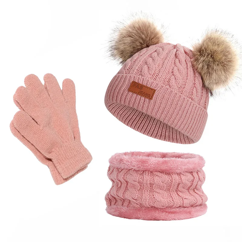 Toddler Winter Knitted Hat Scarf and Gloves Beanie set For Children