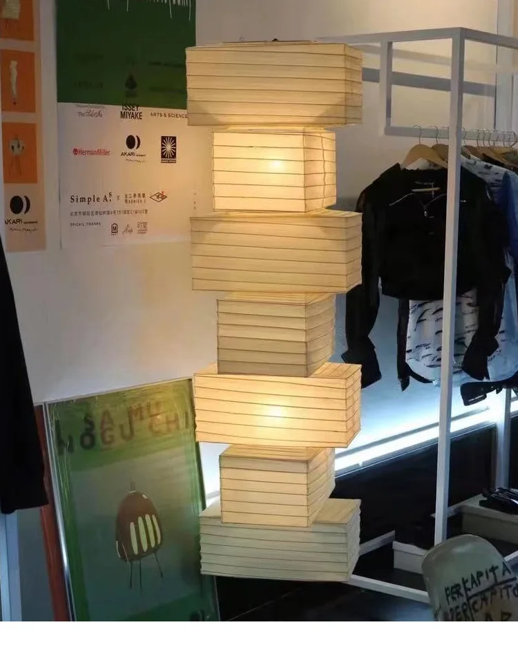 Modern Japanese Art Design E27 Bulb Plug Floor Lamp White Rice Paper with Contemporary Style for Hotel Living Room Paper Lantern