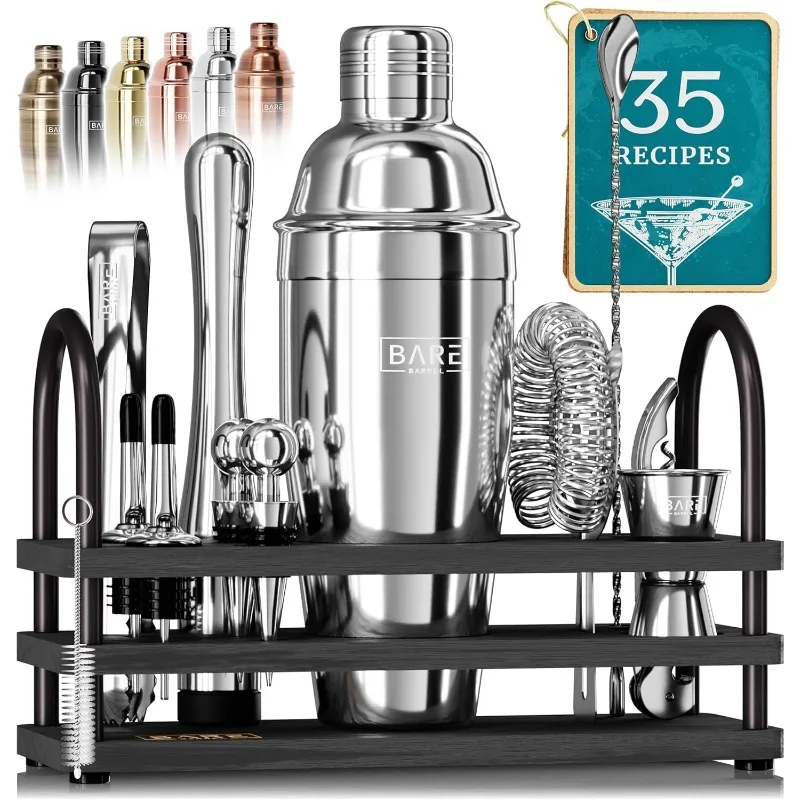 14-Piece Cocktail Shaker Set | Martini Barware Mixing Tools for Home Bartending | 35 Recipe Cards | Gift Set