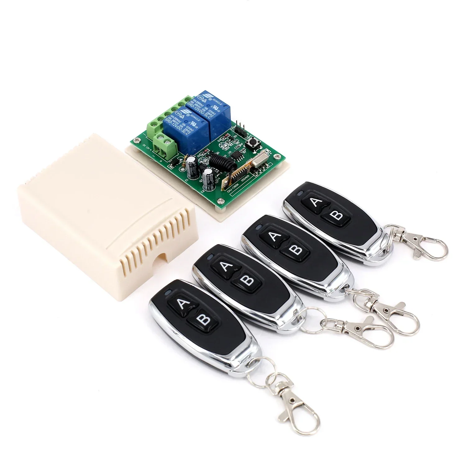 

Opener Transmitter+Receiver 2 Keys Learning code(1527) Gate Garage ABS DC 12V 2CH 433MHz Remote Control Switch