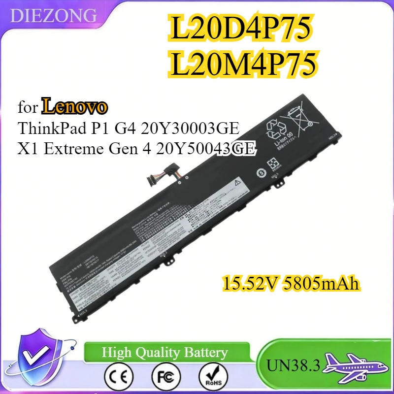 

L20M4P75 L20D4P75 15.52V 5805mAh 90.1Wh Laptop Battery for Lenovo ThinkPad P1 G4 20Y30003GE X1 Extreme Gen 4 20Y50043GE
