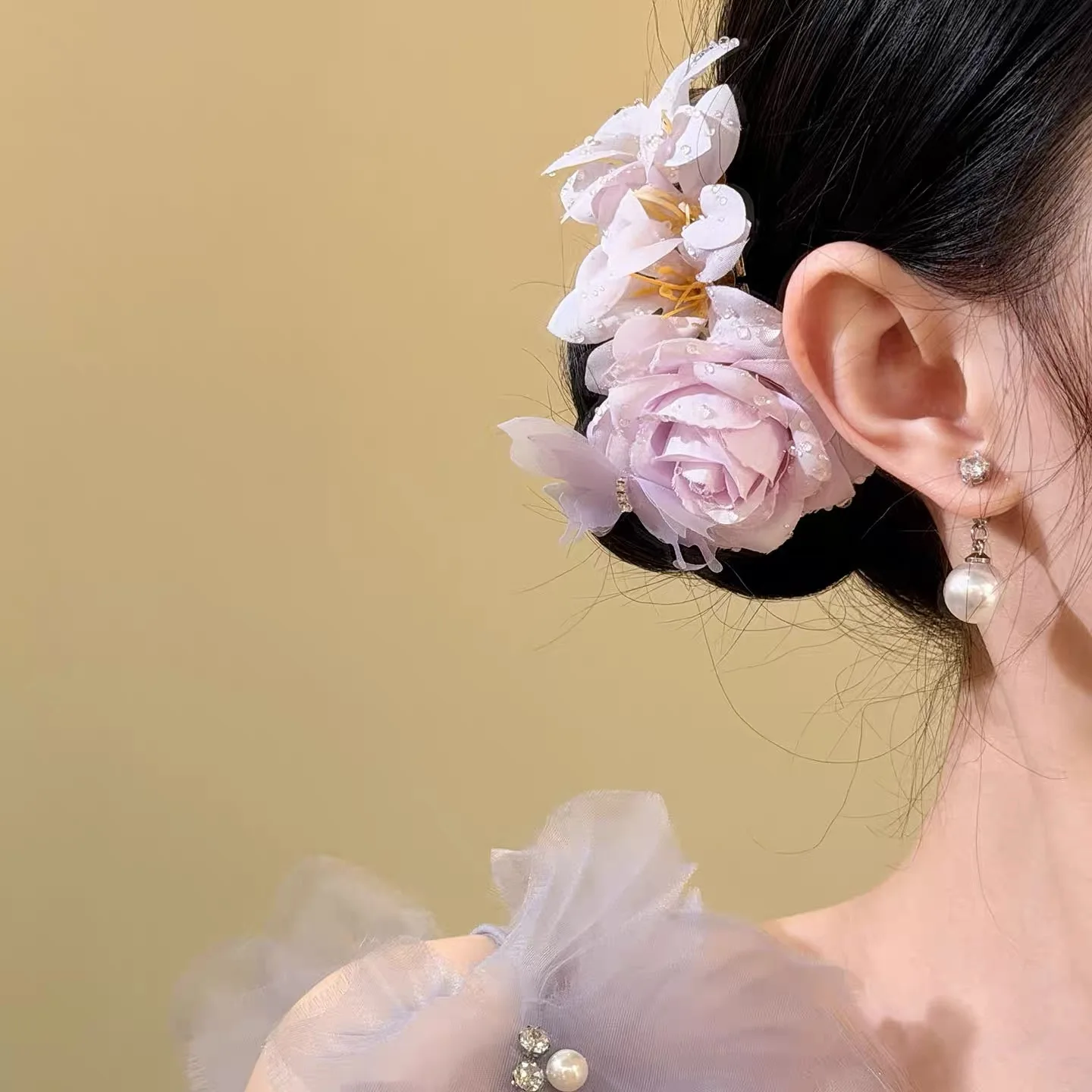 1pc Spring Summer Fashion Elegant Rose Butterfly Shape Hair Claw Clips For Women Hair Decor Accessory