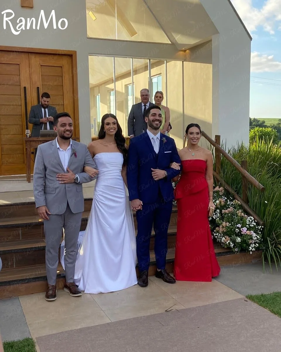 란모 2025 신상 스트랩리스 롱 레드 머메이드 드레스 우아한 공식 행사 이브닝 가운 최신 맞춤형 드레스