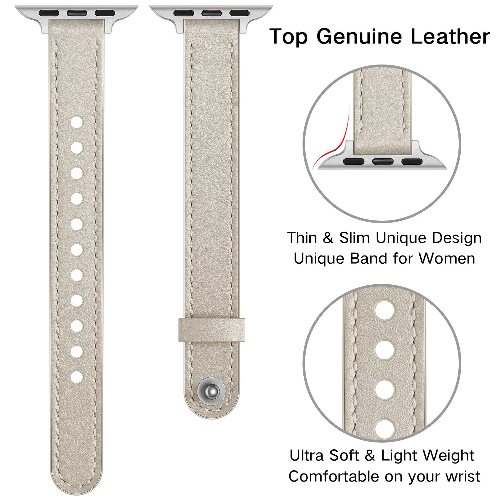 Slim Leather Strap for Apple Watch Band Ultra 44mm 45mm 40mm 41mm 38 42mm 49mm Stylish Bracelet for iWatch Series 9 8 7 6 SE 4 3