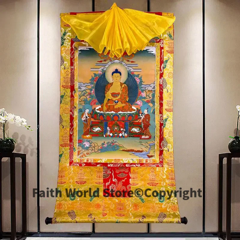 Wholesale Buddhist products Tibetan 2025 large Thang-ga Thangka HOME temple efficacious Protection Sakyamuni Buddha painting