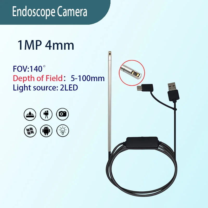 

1MP 4mm FOV 140° long tube side view wide angle endoscope camera for pipeline inner wall inspection 2m USB Type-C 3 in 1 soft wi