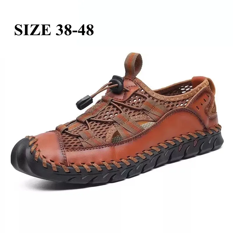 

Men Shoes Man New Summer Sandals Breathable Leather Mesh Outdoor Men Antiskid Beach Sandals Hollow Shoes