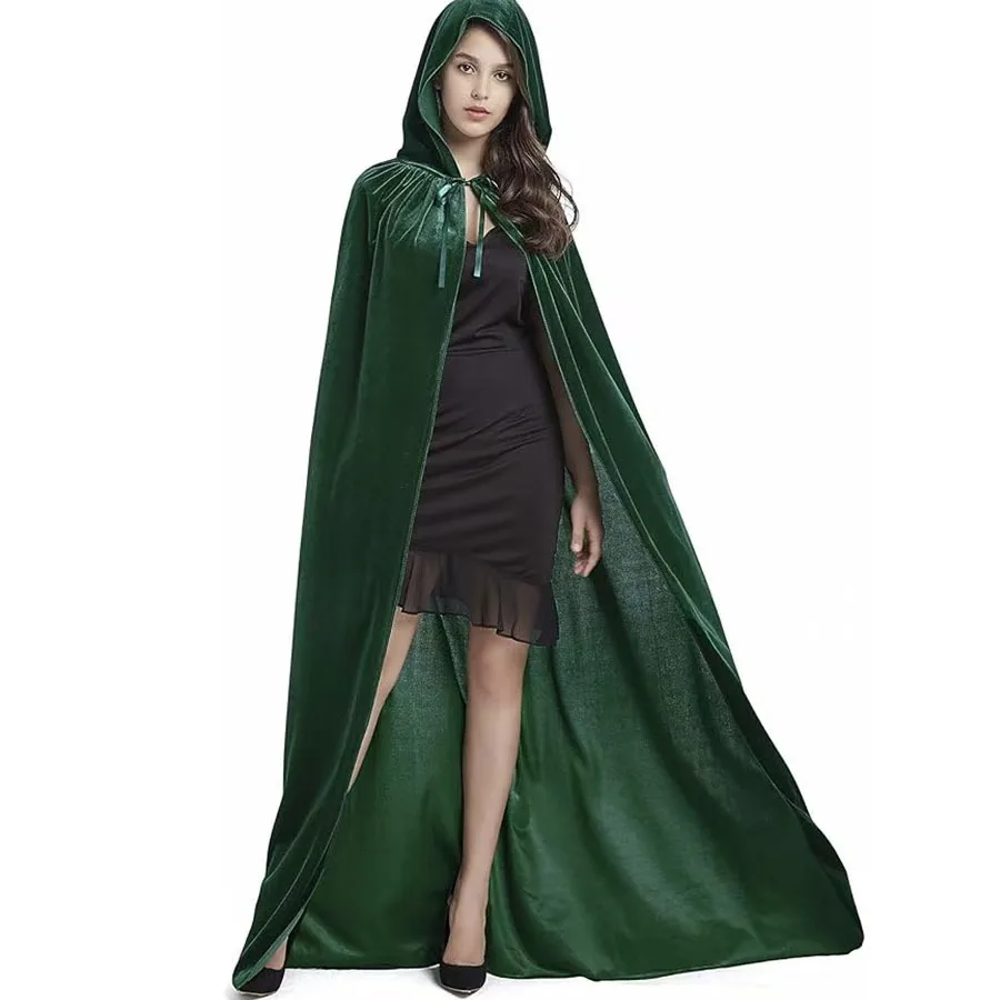 Adult Halloween Hooded Velvet Cape – Vampire, Wizard, Demon, or Grim Reaper Costume