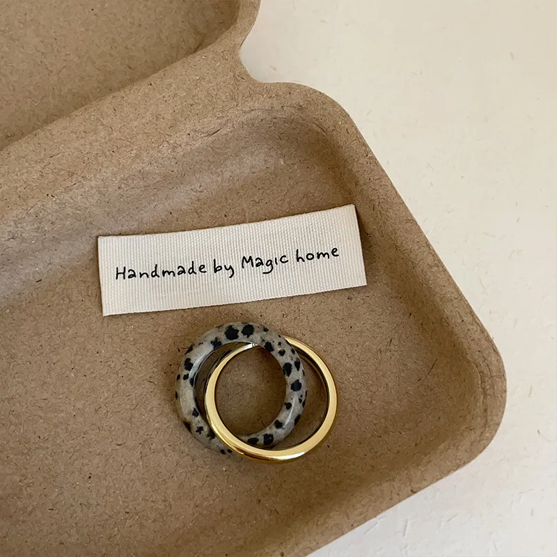 Minar INS Fashion Double Layers Spotted Natural Stone Metal Round Circle Cocktail Rings for Women Gold Plated Alloy Finger Ring