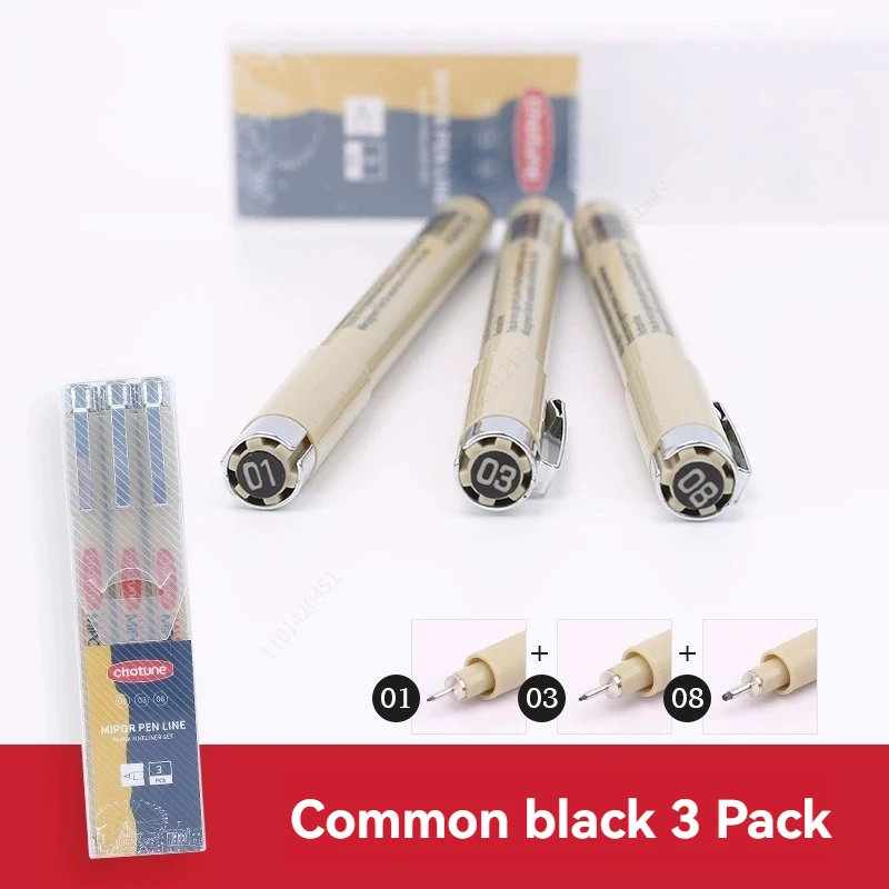 3Pcs/Set Hook Needle Pen Hand-painted Fineliner Sketch Pen Student Study Office Supplies Special Stationery Art Supplies