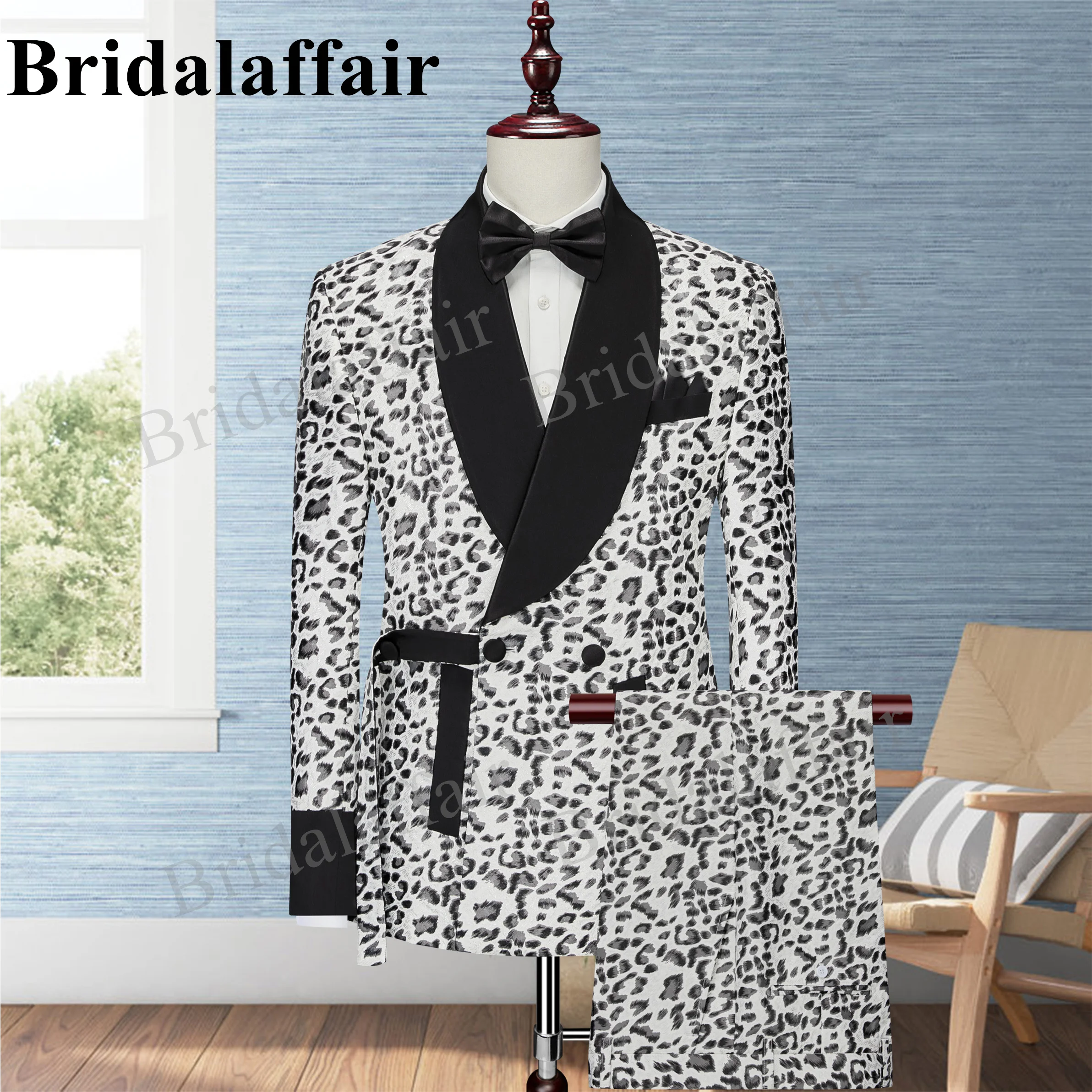 Bridalaffair Mens Leopard Print Suits Slim Fit Casual Tuxedos for Men Shawl Lapel Suit Costume Homme 2 Pcs Blazer Jacket Pant