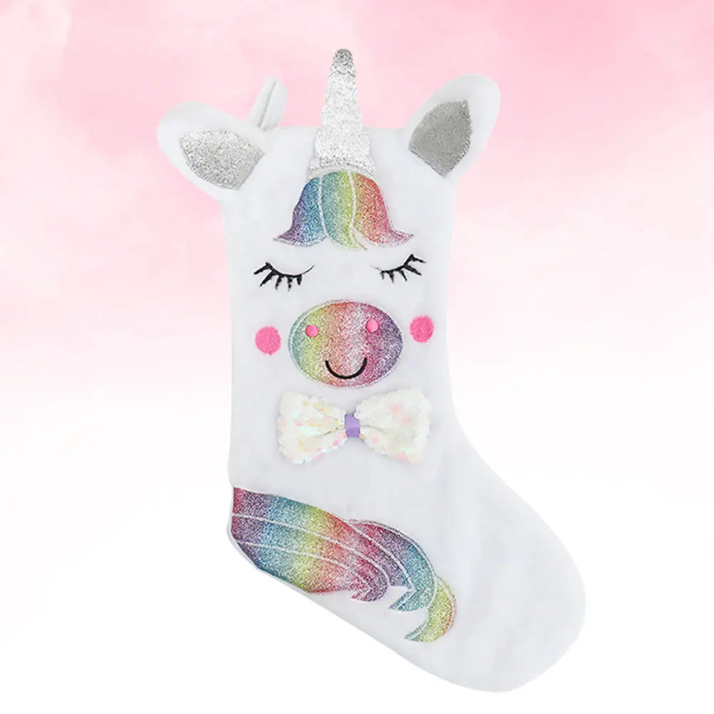 

Christmas Stocking Gift Bag Unicorn Themed Holiday Hanging Decoration For Tree Wall Fireplace Candy Storage Party Favor
