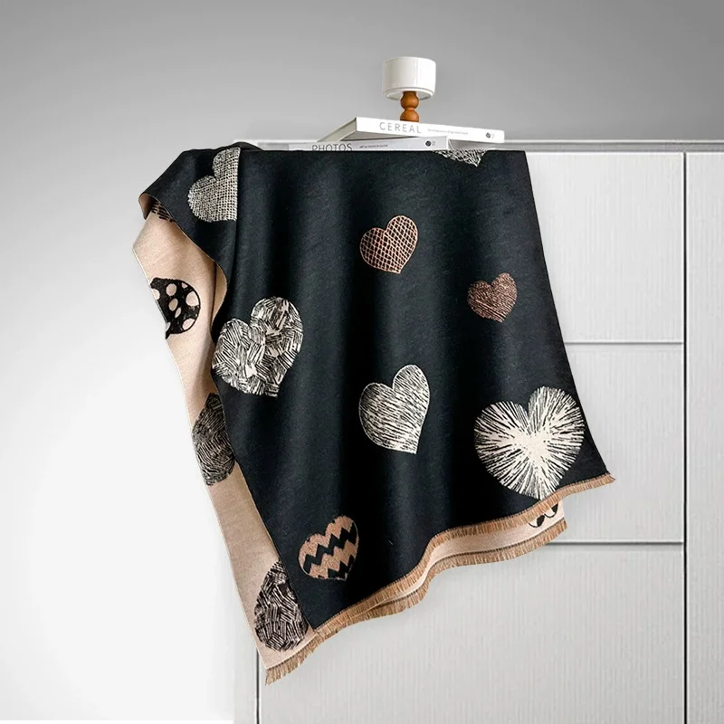 

Женская новая модная зимняя шаль из искусственного кашемира с винтажным принтом и кисточками, толстый теплый двусторонний шарф из пашмины, уличный платок