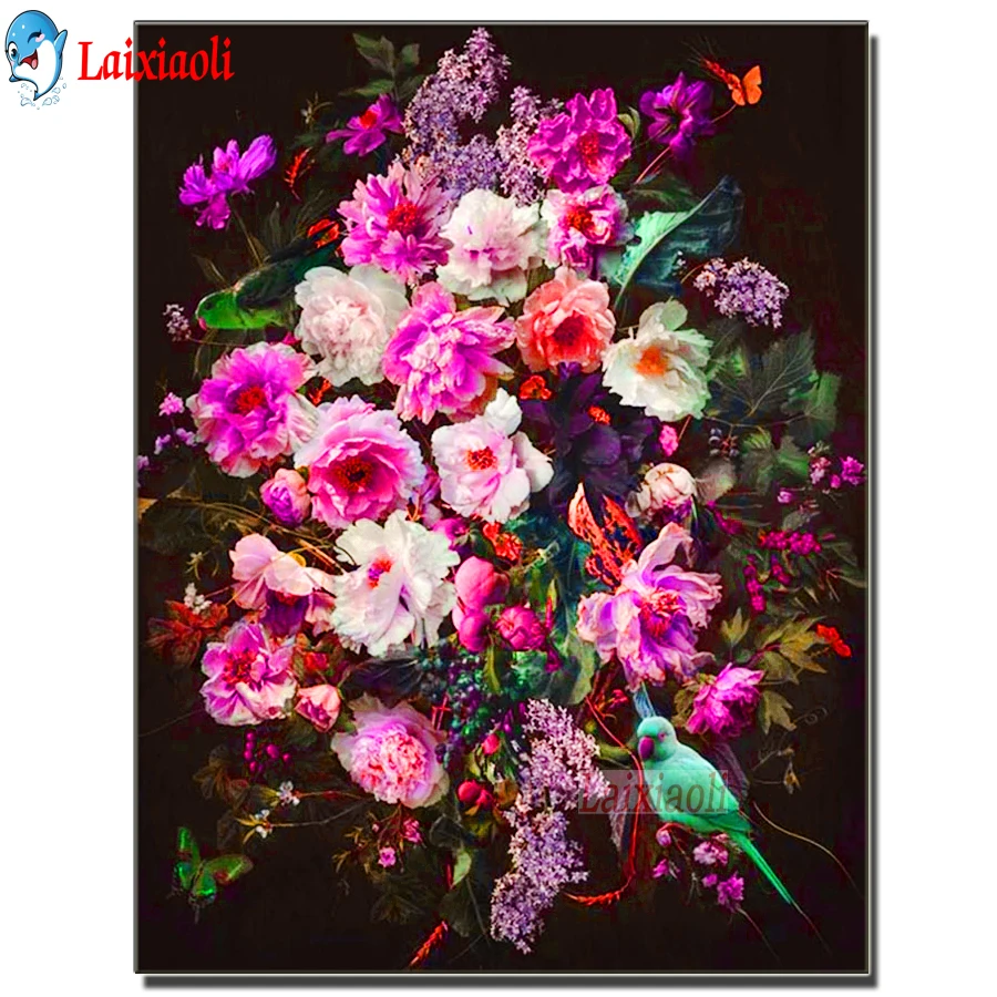 

5D DIY Diamond Painting Purple rose, peony flower, bird view 3D Embroidery Cross Stitch 5D Full Square Round Drill Home Decor