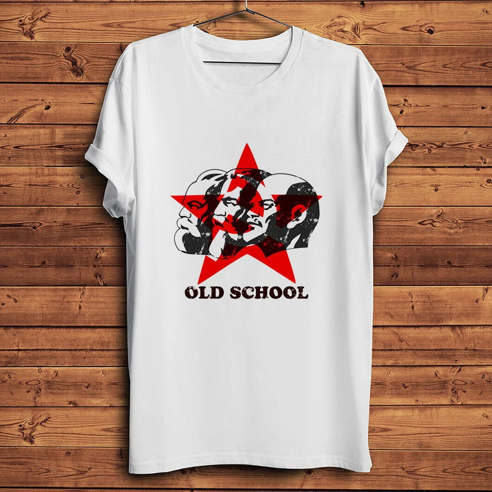 MARX ENGELS LENIN,OLD SCHOOL,Communism Vintage T Shirt Men,New White Casual Homme Tshirt,breathable Print,unisex Tee