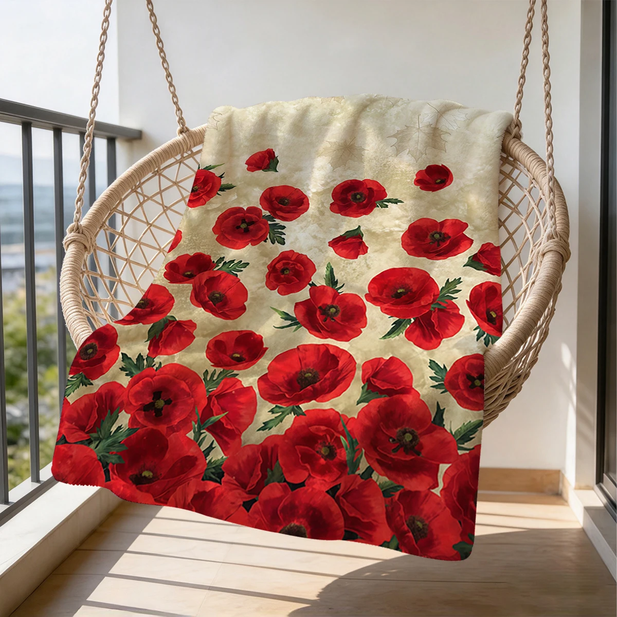Retro Scarlet Poppies Flannel Blanket Warm Soft Halloween Christmas Couch Warm Cozy Decorative Decor Gift for All Season
