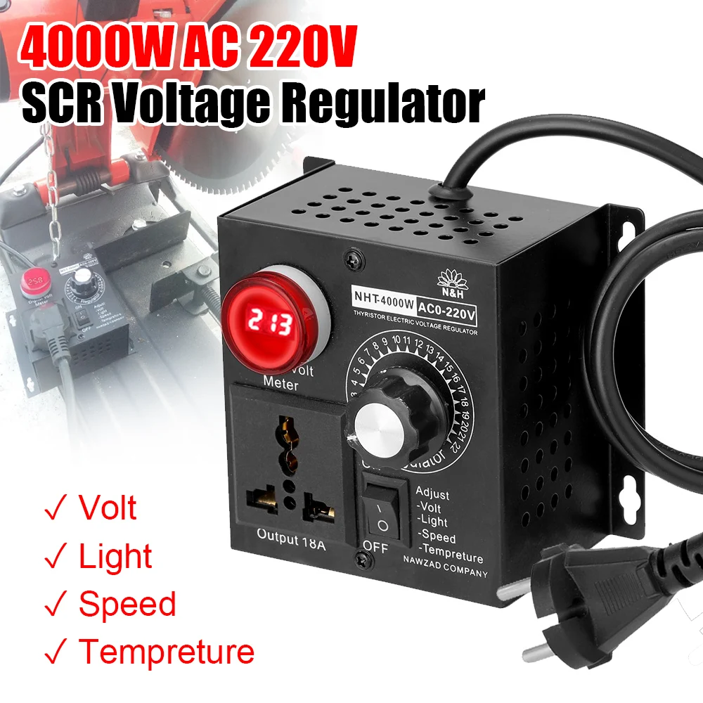 Spina ue AC 220V 4000W SCR regolatore di tensione elettronico temperatura motore ventola regolatore di velocità Dimmer strumento elettrico regolabile