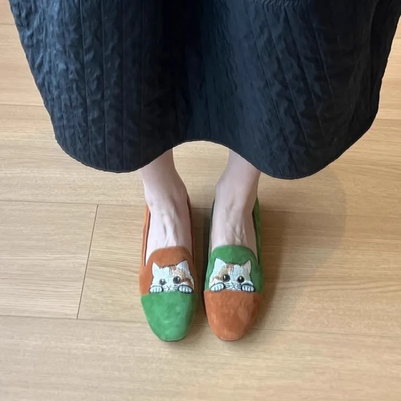 نساء موضة حذاء مسطح 35-40 مربع رئيس اليوسفي بطة اللون قدم واحدة الركاب Lefou أحذية تنفس مريحة حذا فردي للسيدات #6