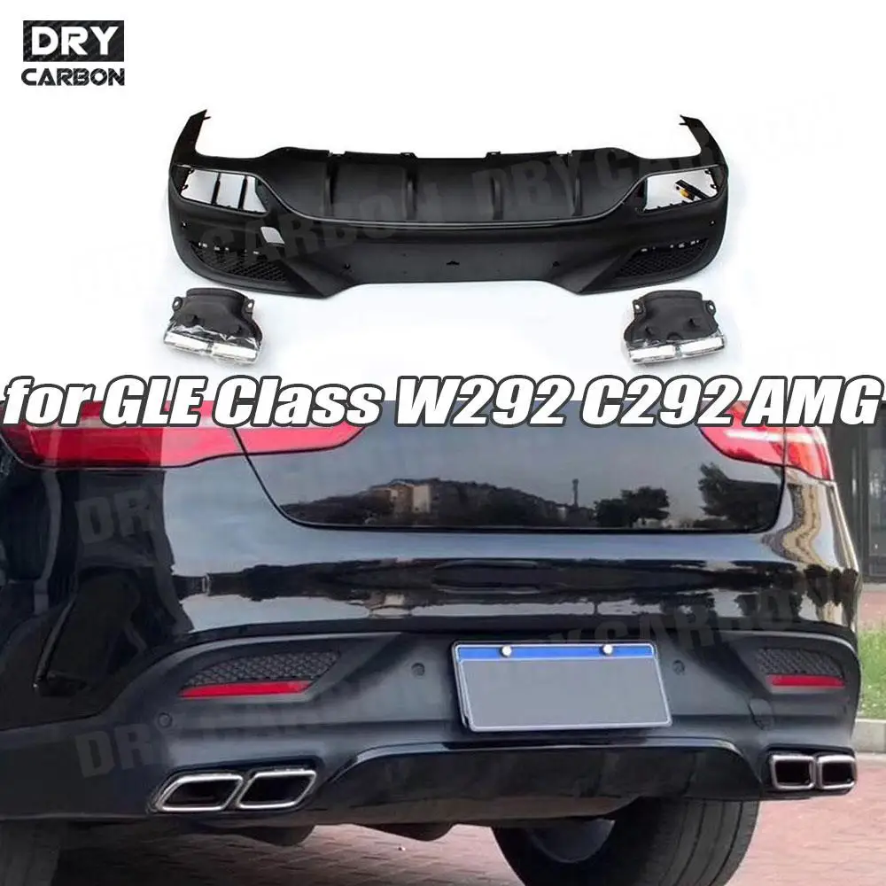 

PP Rear Lip Bumper Diffuser With Exhaust Tips For Benz GLE Class W292 C292 GLE63 AMG Coupe 2016 2017 2018 Bumper Guard Accessory