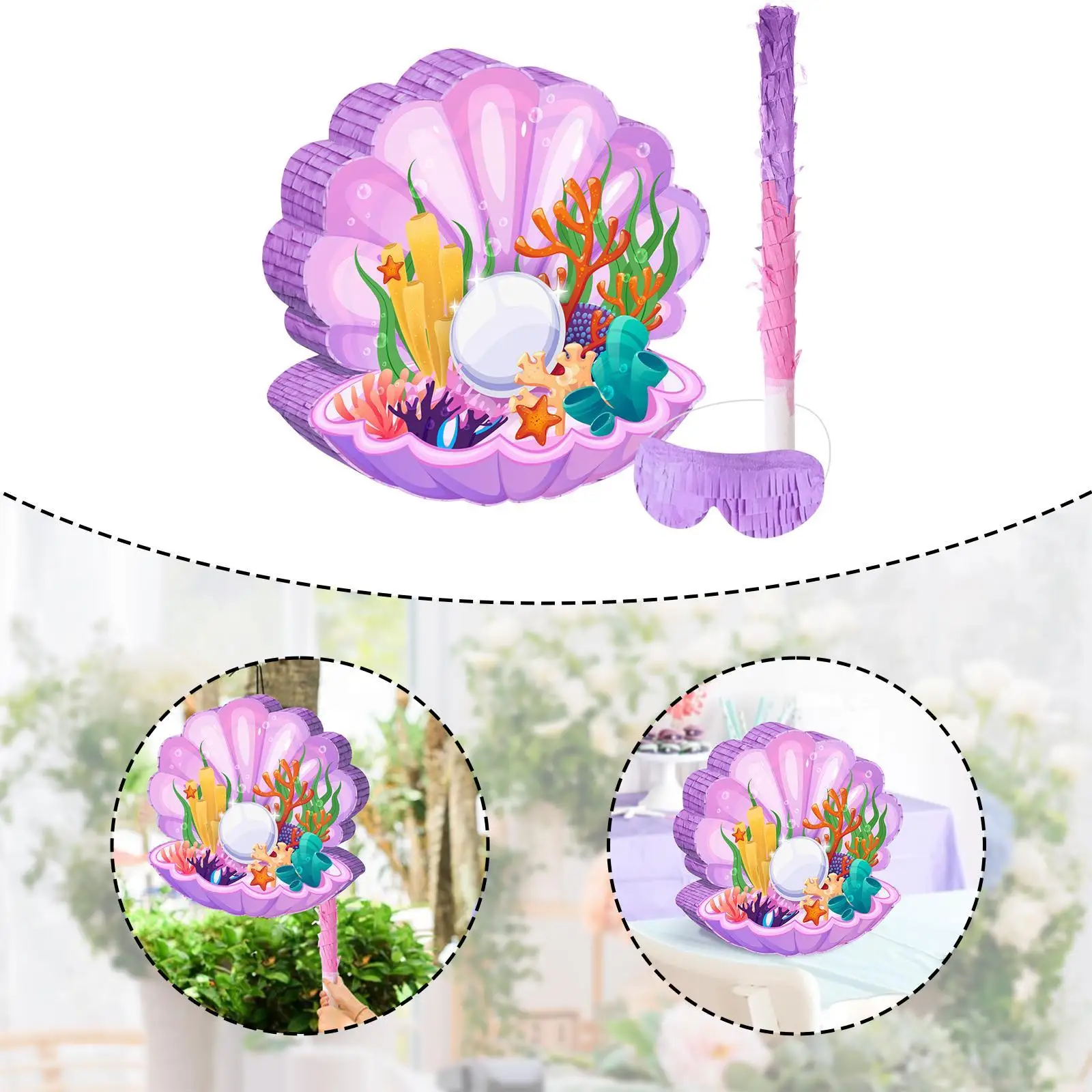 Party Game Prop Toy Seashell Pinata with Stick and Blindfold Ocean Birthday Decoration for Girls Boys School Event view 4