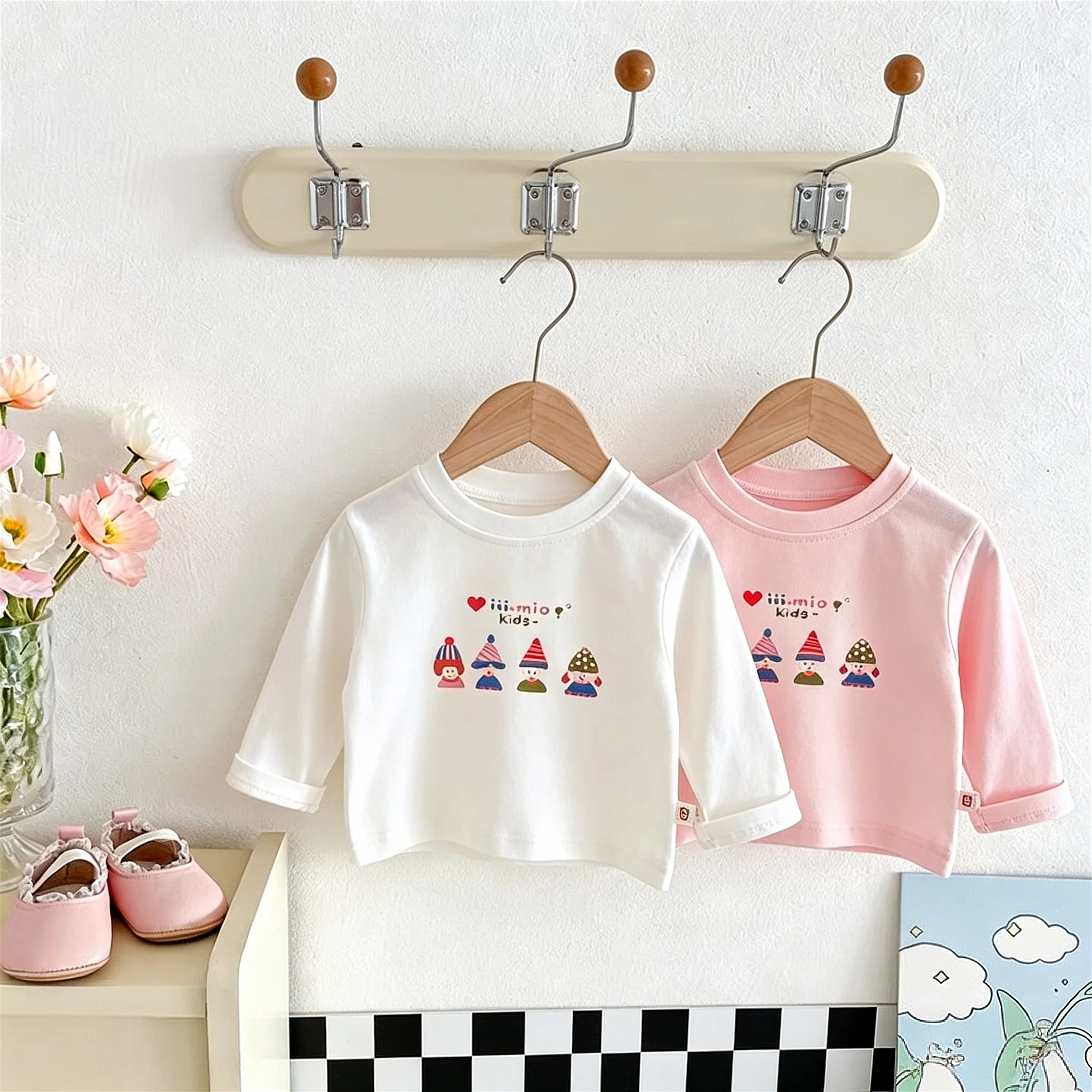 1-7 Age Children's Clothes Printed Cute Baby Girl Long Sleeve Tshirts Tops Crewneck Pullover Bottoming Shirts Spring Autumn