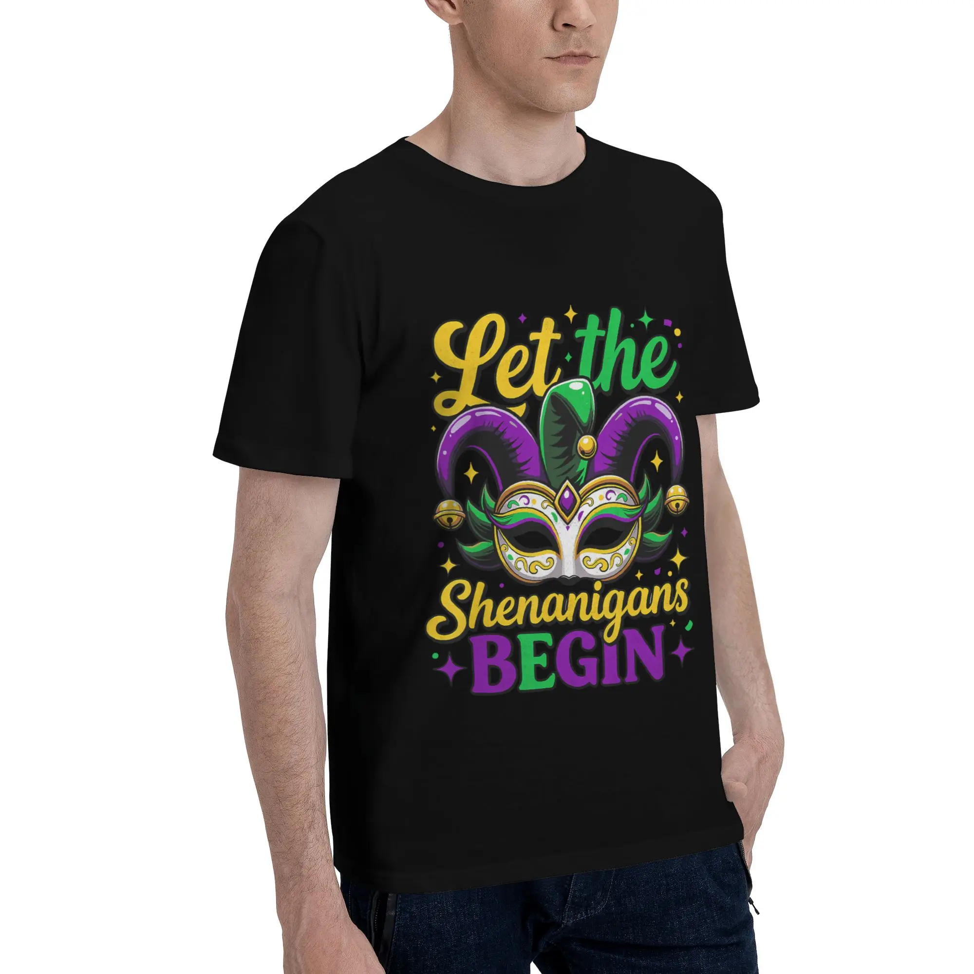 Mardi Gras Let The Shenanigans Begin Family Men's T-Shirt Clothes  Amazing Tees Short Sleeve fugees Cotton
