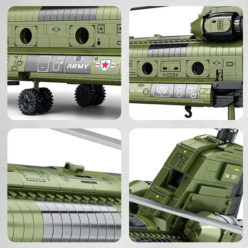 1622PCS CH-47 Chinook Transport Plane Building Blocks Diy Military Armed Helicopter Fighter Model Bricks Kids Toys Holiday Gifts