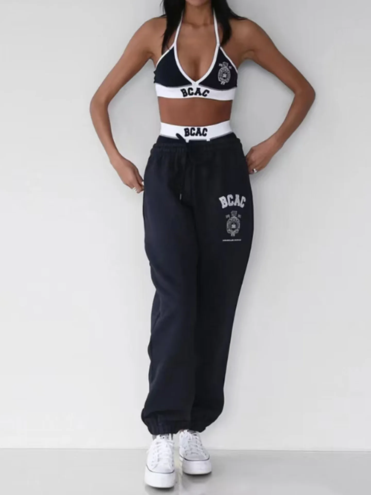 Sli Хлопковые спортивные штаны с высокой талией Женские повседневные брюки для джазовых танцев Американские спортивные брюки с манжетами в стиле ретро Асимметричные Des...