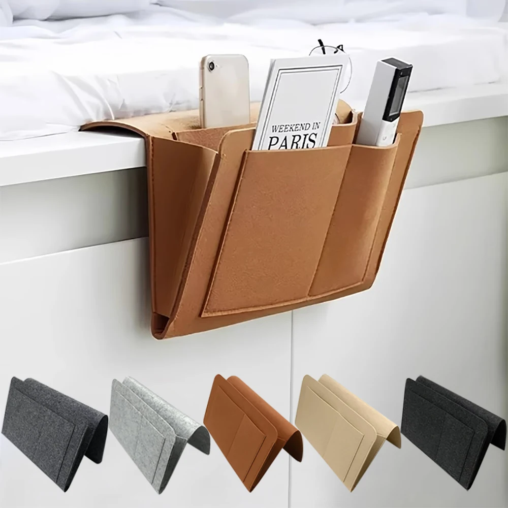 Pockets Bedside Caddy Bed Hanging Bag Felt Bed Storage Organizer Household Decor Accessories Maga,zine Phone Tablet Cables Box