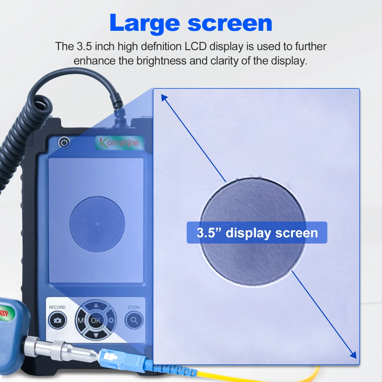 Komshine KIP-600V Fiber Optic Connectors Inspection Test Tools 3.5 inch Fiber Inspection Probe Real Time Video Microscope