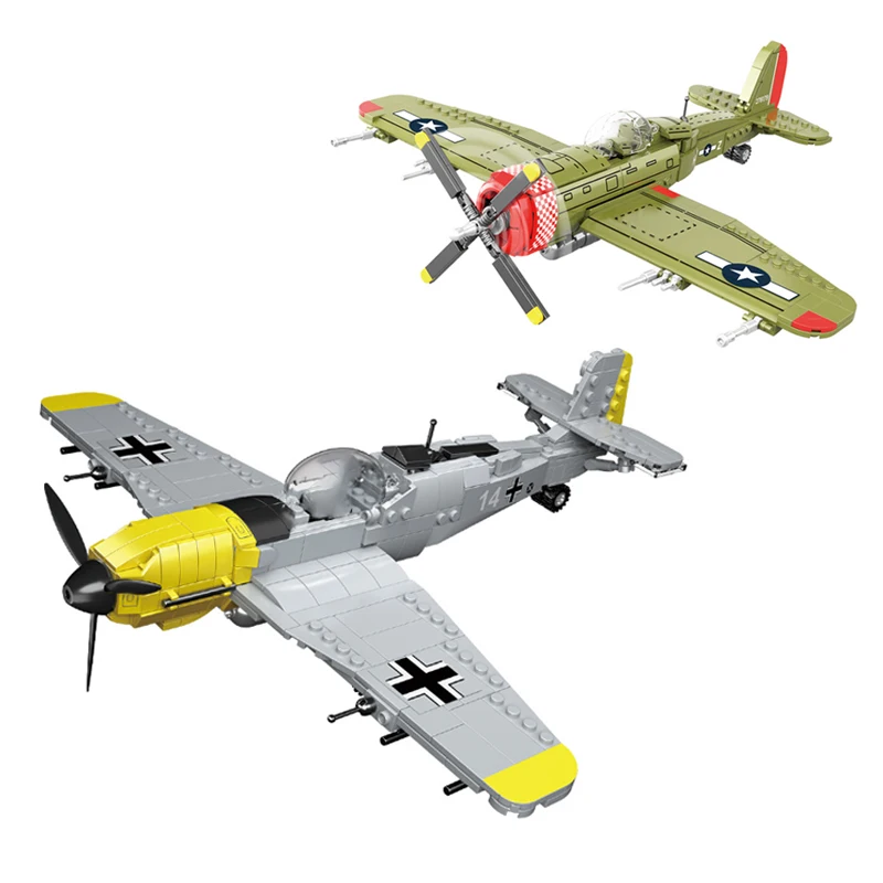 WW2 German BF109 Military Main Battle Fighter 1:32 Model MOC US P47 Air Force Flight Weapon Building Block Model