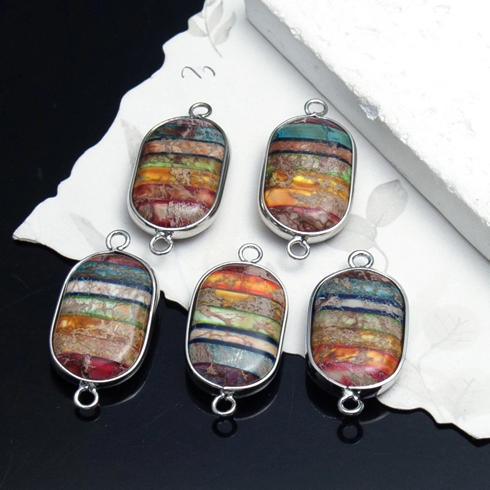 26x35 مللي متر 1 قطعة الإمبراطور الطبيعي سحر ثقب مزدوج موصل قوس قزح الألوان قلادة صنع سوار ذاتي الصنع قلادة مجوهرات #3