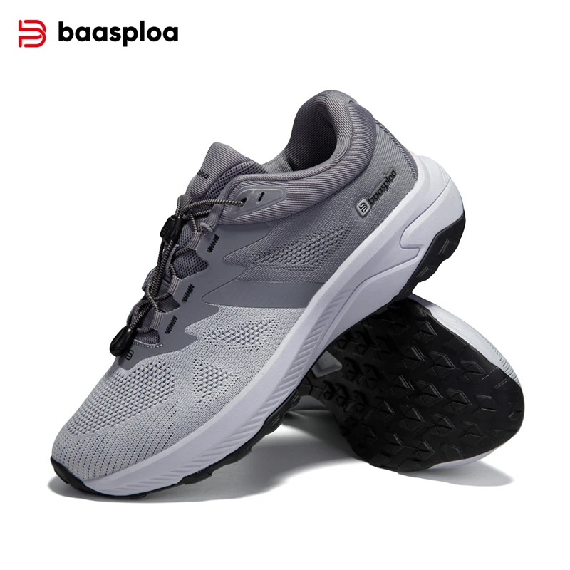 Baasploa Men Outdoor Hiking Shoes Fashion Mesh Breathable Elastic Buckle Sneakers Male Casual Lightweight Non Slip Walking Shoes