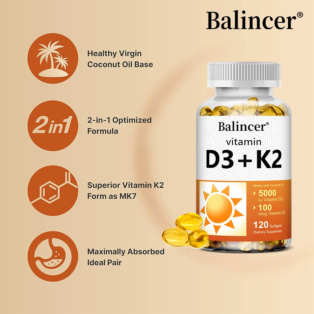 Vitamin D3 5000 IU & K2 MK7 100mcg, Infused with Virgin Coconut Oil,  2 in 1 Formula, Non-GMO | No Gluten - view 2