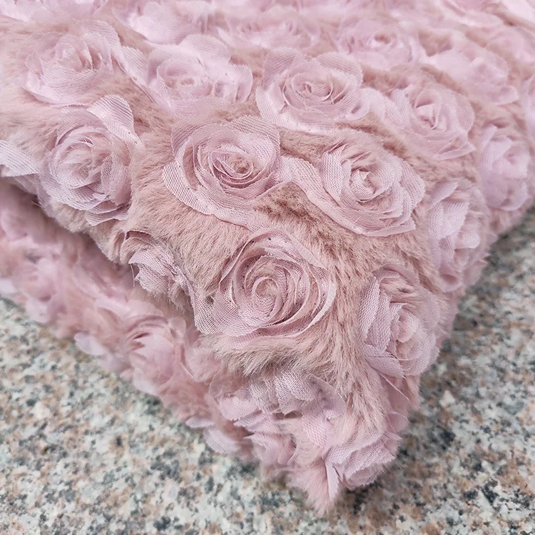 PV velvet fabric, embroidered, three-dimensional, rose flower, toy, fashion, DIY, plush fabric, sewing