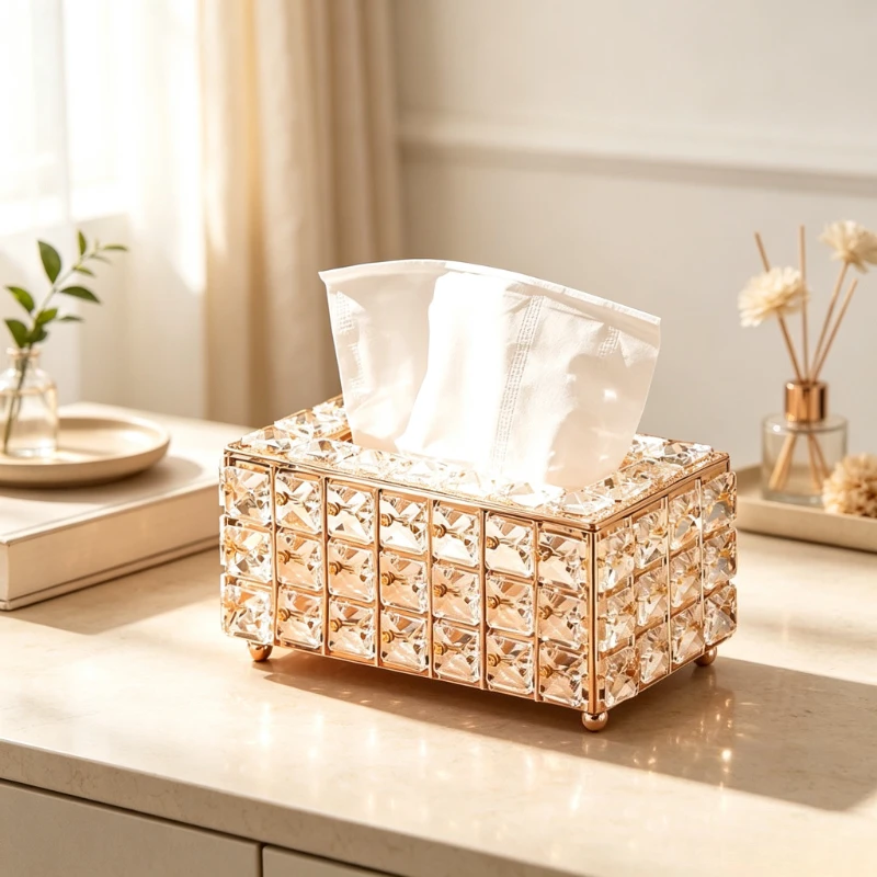 Crystal Glass Tissue Box Cover European Luxury Napkin Holder Decorative Storage for Living Room Dining Coffee Table 유리 티슈 케이스