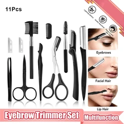 3-11Pcs Black Eyebrow Trimming Scissors Stainless Steel Tweezers Eyebrow Scraping Eyebrow Comb Eyebrow Clip Makeup Tools Sets