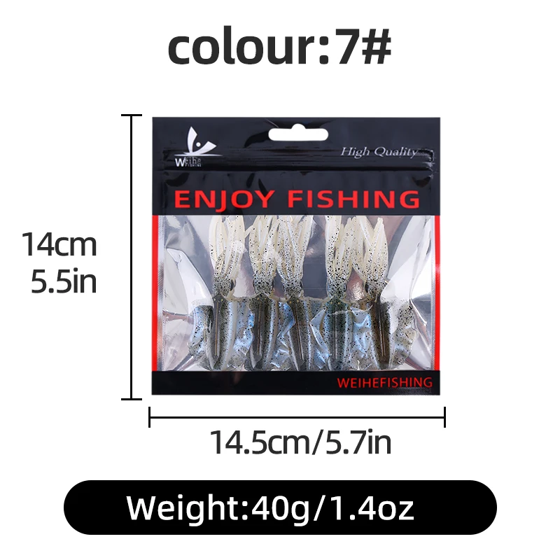 WEIHE 5-teiliges Set Tintenfisch-Köder Mehrfarbige Kleine Tintenfisch- und Oktopus-Köder zum Angeln Sortierte Bunte Achtarmige Tintenfischköder – Detail 15