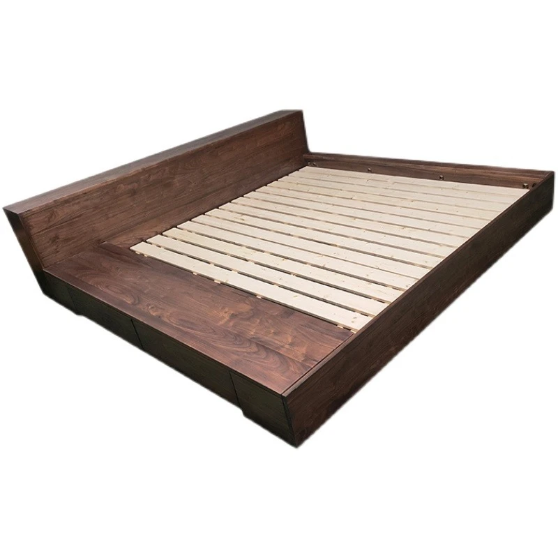 

Nordic all solid wood black walnut Japanese tatami floor storage drawer oak light luxury simple floor low bed