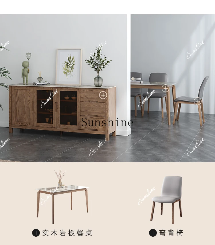 Nordic solid wood rock slab dining side living room storage light luxury kitchen storage side tea cabinet  FT