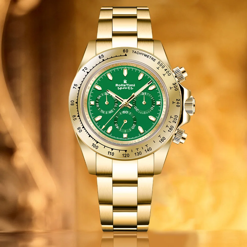 

2026 Мужские часы Роскошные золотые механические часы Мужские часы с сапфировым стеклом Светящиеся 30 м Водонепроницаемые мужские часы из нержавеющей стали Rollstimi