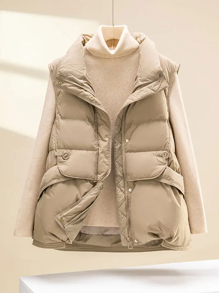 Korean Style Casual Vest 2026 New Autumn Winter Warm Cotton down Jacket Collarless Sleeveless Stand Collar All-Match Outerwear