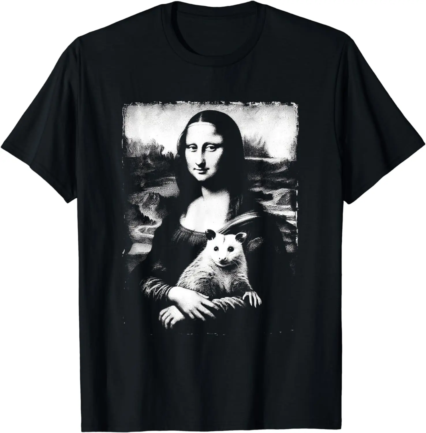 Funny Mona Lisa Holding An Opossum T-Shirt For Men Clothing Women Tees High Quality 100%Cotton Short Sleeve