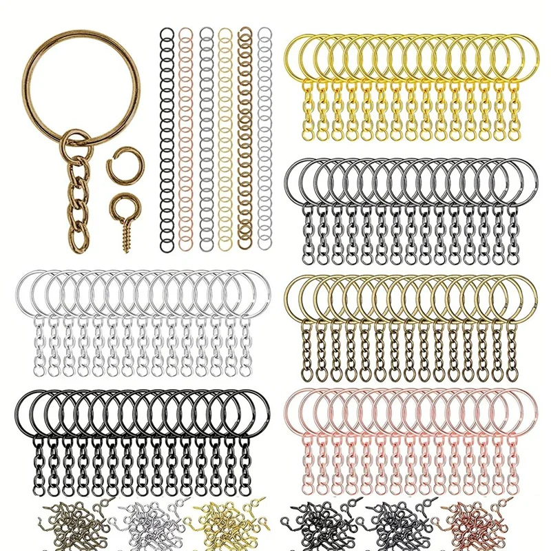 AT05-Keychain Making Kit With Key Rings For Crafts–Includes For DIY Keychain Supplies(25 Mm, Mixed Color)