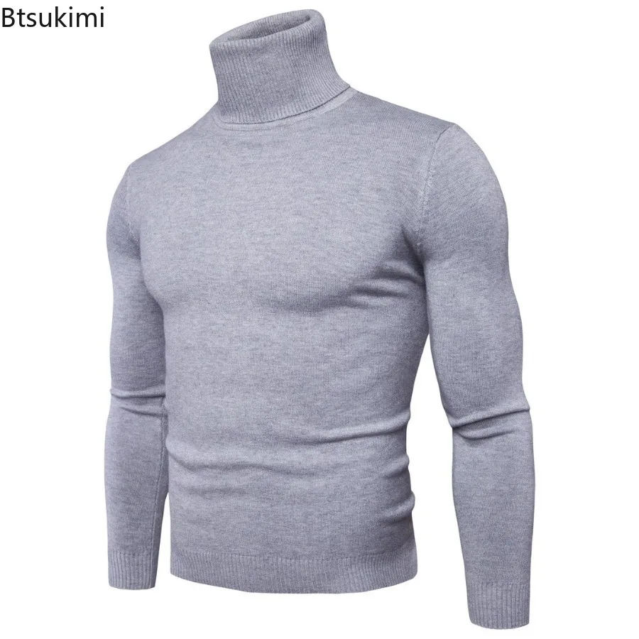 Suéteres de cuello alto para hombre, suéteres gruesos y cálidos de cuello alto, suéteres ajustados, suéteres de punto sólidos informales a la moda, invierno, 2024