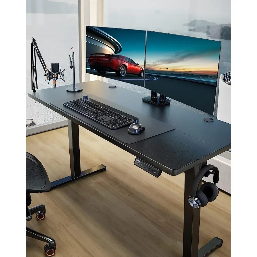 Height Adjustable Electric Vertical Office Desk, 63x28 Inch Sitting Desk, Large Memory Computer Home Office Desk (black)