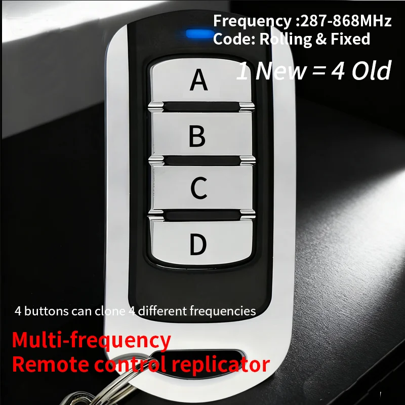 4 in 1 Garage Remote Multi Frequency  280-868MHz Fixed & Rolling Code 433MHz Gate Control Command Key Fob Transmitter